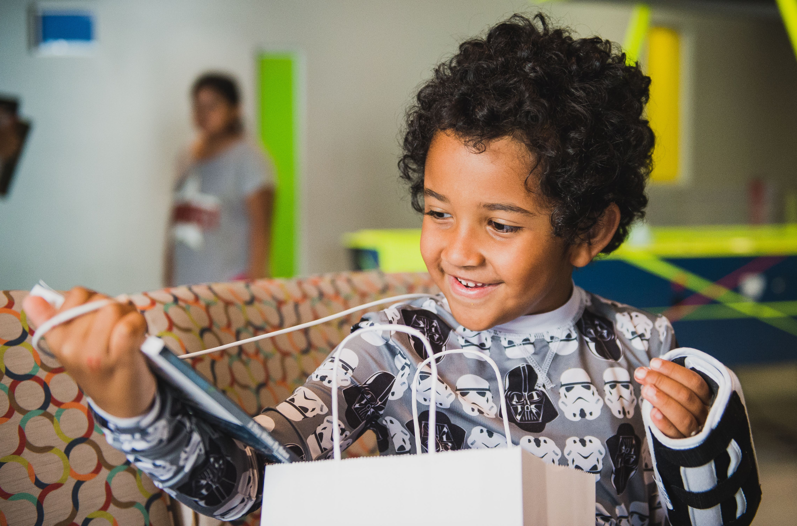 A child receiving a comfort gift